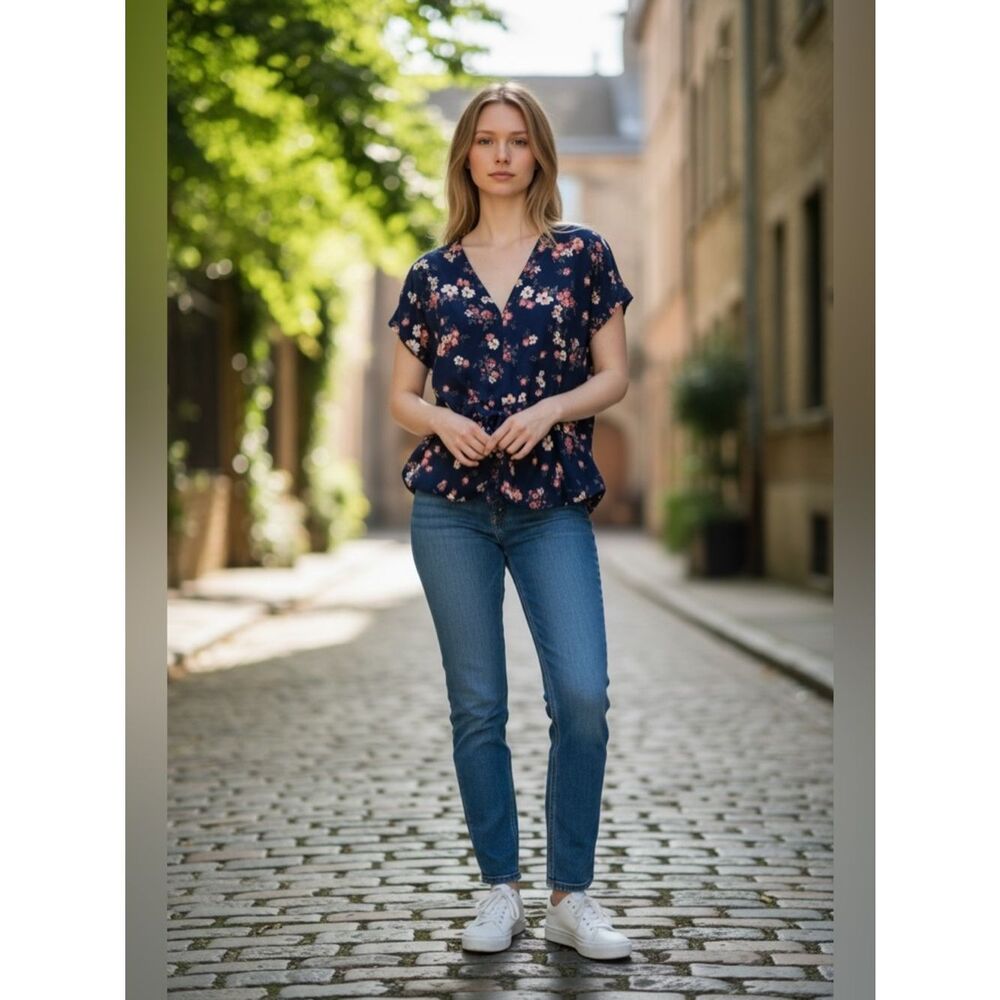 Blue/Pink Floral Blouse